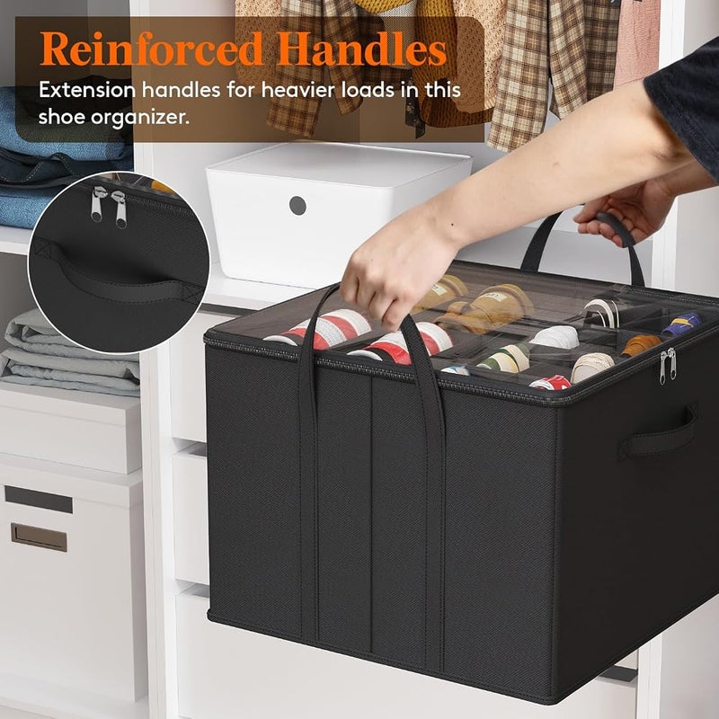 Lifewit Shoe Organiser with Handles for 24-32 Pairs of Shoes, Set of 2, Black - Image 3