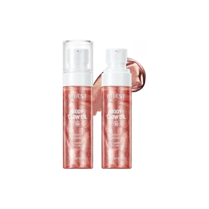 Body Glow Oil, SPF 35 Sunscreen Shimmer Body Oil, Waterproof Non Sticky Moisturizing Coconut, Lightweight Glowing Lotion, Gives Skin a Glowy Finish 2.03 fl oz, ROSE