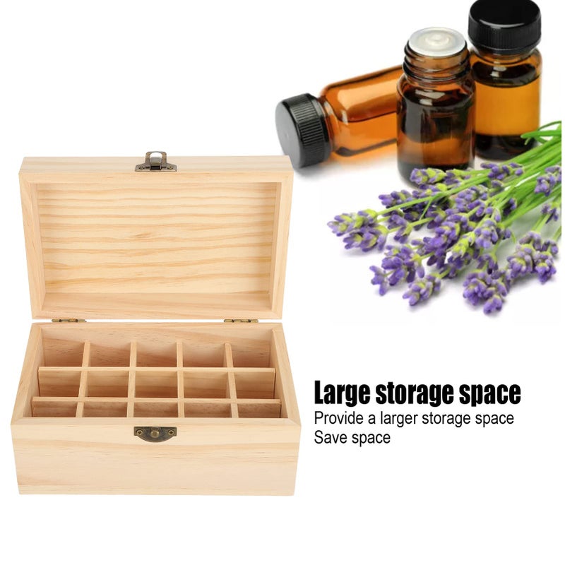 FILFEEL Wooden Essential Oil Bottle Storage Box, Large Capacity 15 Slot Essential Oil Storage Case Pine Wood Essential Oils Organizer Holder for Home, 18.2 x 11.5 x 9 cm - Image 3