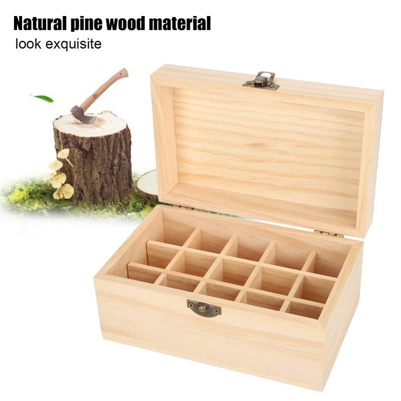 FILFEEL Wooden Essential Oil Bottle Storage Box, Large Capacity 15 Slot Essential Oil Storage Case Pine Wood Essential Oils Organizer Holder for Home, 18.2 x 11.5 x 9 cm - Image 5