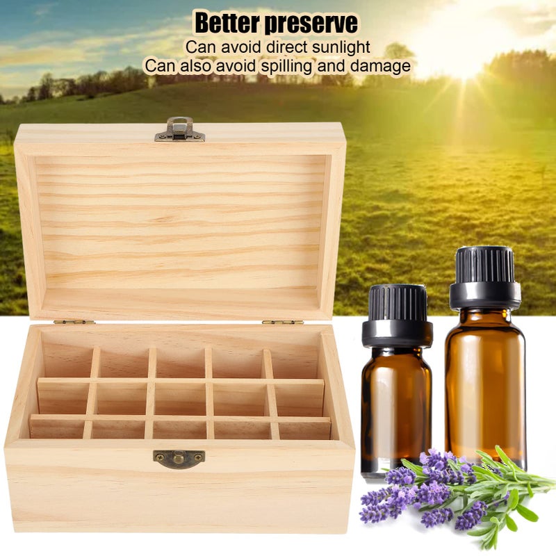 FILFEEL Wooden Essential Oil Bottle Storage Box, Large Capacity 15 Slot Essential Oil Storage Case Pine Wood Essential Oils Organizer Holder for Home, 18.2 x 11.5 x 9 cm - Image 4