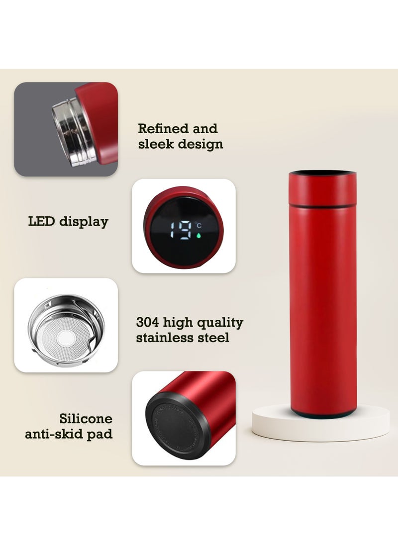 Bright Home - Bright Home Temperature Display Vacuum Insulated Water Bottle (500ML) Mug with LED Temperature Leak Proof Hot & Cold for 12 Hours Thermos Perfect for Campaign Travelling (Red) - Image 1