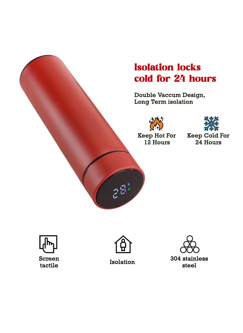 Bright Home - Bright Home Temperature Display Vacuum Insulated Water Bottle (500ML) Mug with LED Temperature Leak Proof Hot & Cold for 12 Hours Thermos Perfect for Campaign Travelling (Red) - Image 1