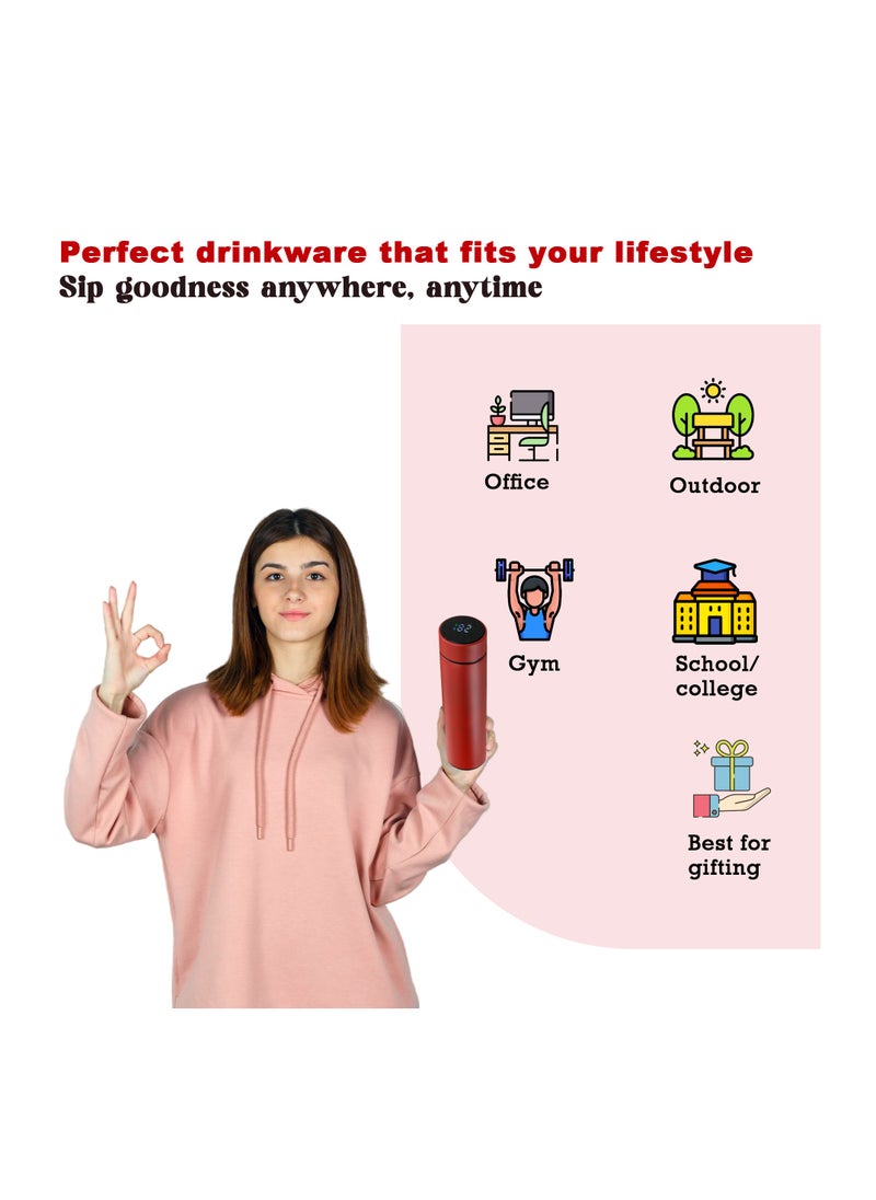 Bright Home - Bright Home Temperature Display Vacuum Insulated Water Bottle (500ML) Mug with LED Temperature Leak Proof Hot & Cold for 12 Hours Thermos Perfect for Campaign Travelling (Red) - Image 1
