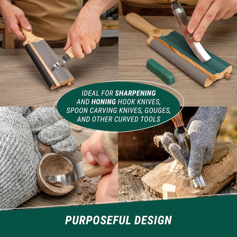 BeaverCraft LS5P1 Wood Carving Strop Wood Carving Gouge Hook Knife Sharpening Honing Tools Strop Stropping Kit Leather Paddle Strop Spoon Carving Tools Sharpening Kit Sharpener with Polishing Compound - Image 2
