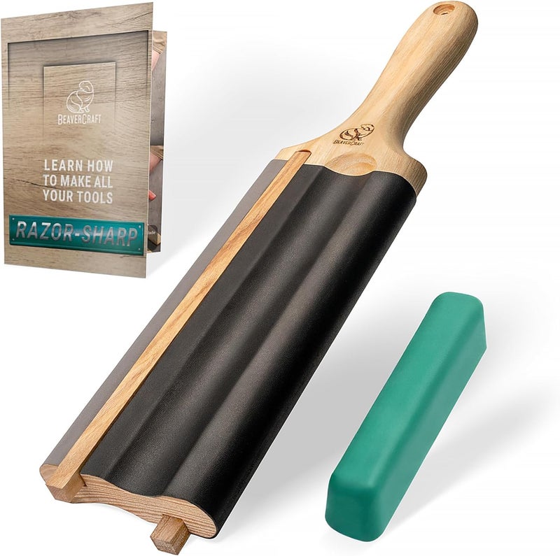 BeaverCraft LS5P1 Wood Carving Strop Wood Carving Gouge Hook Knife Sharpening Honing Tools Strop Stropping Kit Leather Paddle Strop Spoon Carving Tools Sharpening Kit Sharpener with Polishing Compound - Image 1