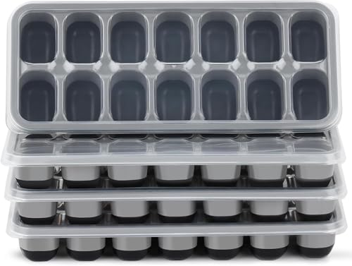 Jrisbo Ice Cube Tray 4 Pack, Easy-Release & Flexible 56 pcs Silicone Ice Cube Trays with Spill-Resistant Removable Lid, Stackable Ice Trays with Covers for Freezer, Cocktail - Image 1