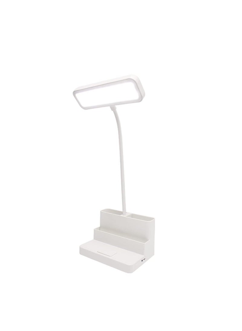 Captaintech Desk Lamp, LED Eye-Protection Desk Lamp Battery Operated & Rechargeable Desk Light for Home & Office Dimmable Eye-Caring Desk Lamp Pen Holder Adjustable Gooseneck Reading Lamp (White) - Image 1