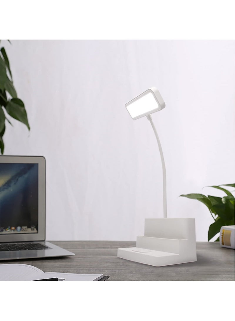 Captaintech Desk Lamp, LED Eye-Protection Desk Lamp Battery Operated & Rechargeable Desk Light for Home & Office Dimmable Eye-Caring Desk Lamp Pen Holder Adjustable Gooseneck Reading Lamp (White) - Image 2