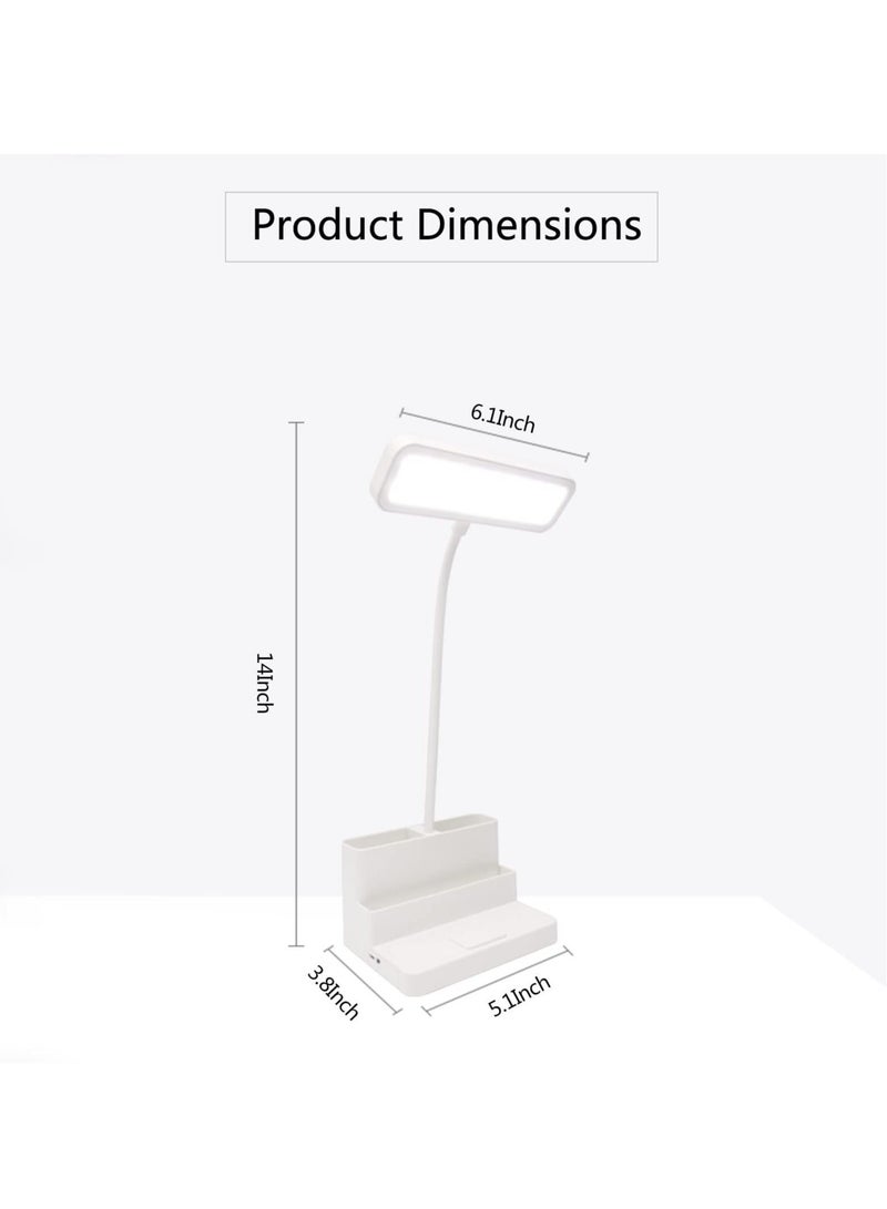 Captaintech Desk Lamp, LED Eye-Protection Desk Lamp Battery Operated & Rechargeable Desk Light for Home & Office Dimmable Eye-Caring Desk Lamp Pen Holder Adjustable Gooseneck Reading Lamp (White) - Image 3
