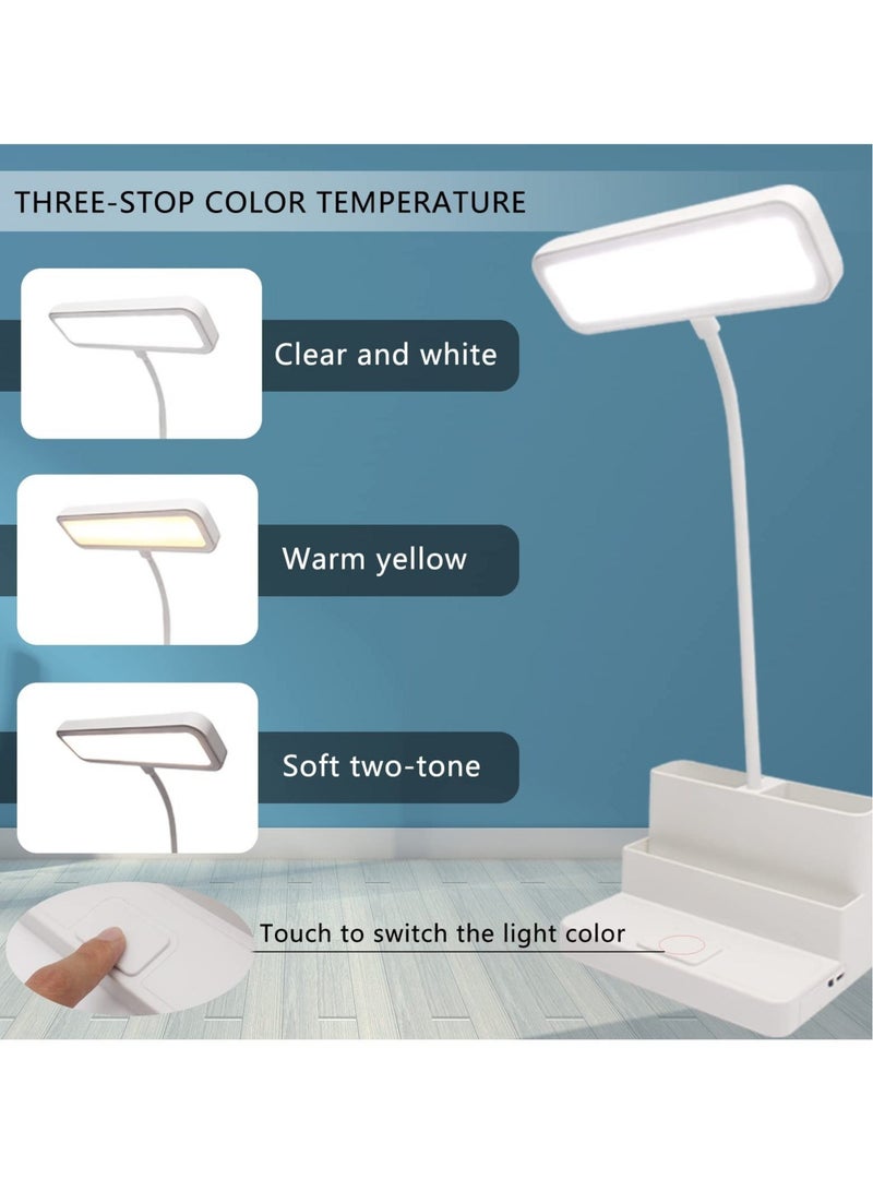 Captaintech Desk Lamp, LED Eye-Protection Desk Lamp Battery Operated & Rechargeable Desk Light for Home & Office Dimmable Eye-Caring Desk Lamp Pen Holder Adjustable Gooseneck Reading Lamp (White) - Image 4