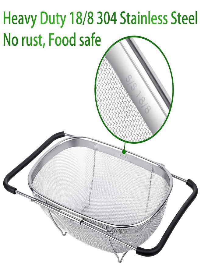 CRADIAX Sink Colander Strainer Basket Stainless Steel, for Kitchen Sink with Rubber Grip, Fine Mesh Stainless Steel, Large, Expandable Metal Strainer Pack of 1 - Image 3
