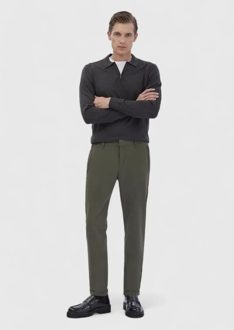 RAMSEY Khaki Knitting Jogging Fit Casual Trousers