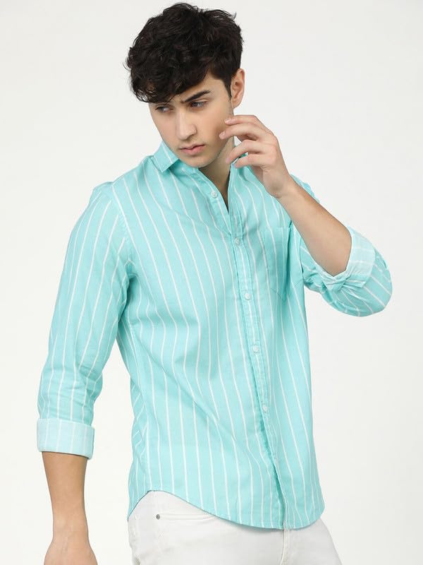 U TURN Casual Striped Printed Shirt for Men Plus Size Shirt for Men (Lgreen, XX-Large) - Image 2