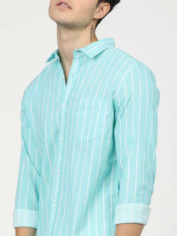 U TURN Casual Striped Printed Shirt for Men Plus Size Shirt for Men (Lgreen, XX-Large) - Image 4