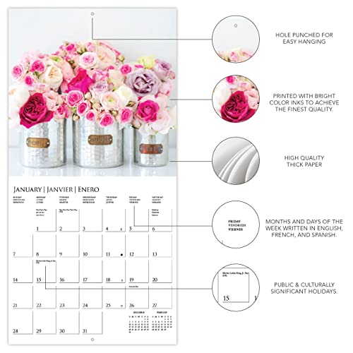 Graphique 2024 Garden Bouquets Wall Calendar | 12” x 12” | Thick Paper | Home & Office Organizer | Large Monthly Grid | 3 Languages & Marked Holidays | 4 Month Preview Page for 2025 - Image 3