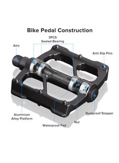 KASTWAVE Bike Pedals, Aluminum Alloy Bicycle Pedals, Mountain Bike Pedal with Removable Anti-Skid Nails, Universal Aluminum Alloy Platform Pedal for Travel Cycle-Cross Bikes, 9/16inch  - Image 4