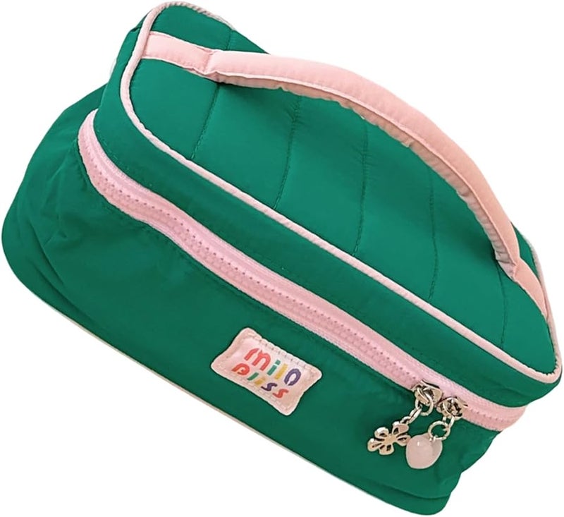 Large Capacity Green Travel Makeup Bag with Multiple Compartments for Long Trips - Image 1