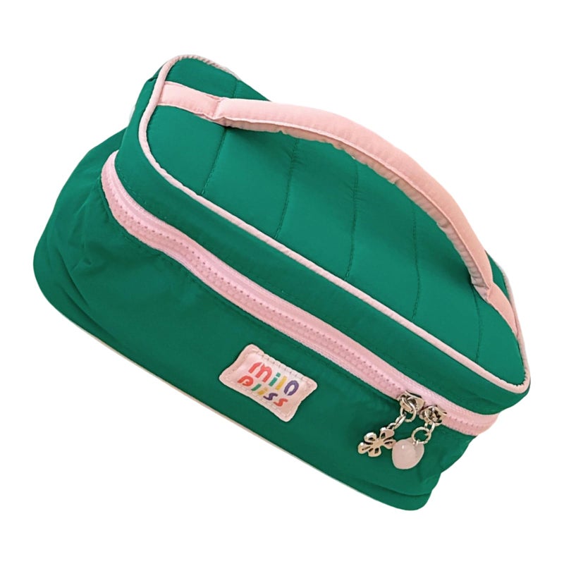 Large Capacity Green Travel Makeup Bag with Multiple Compartments for Long Trips - Image 2