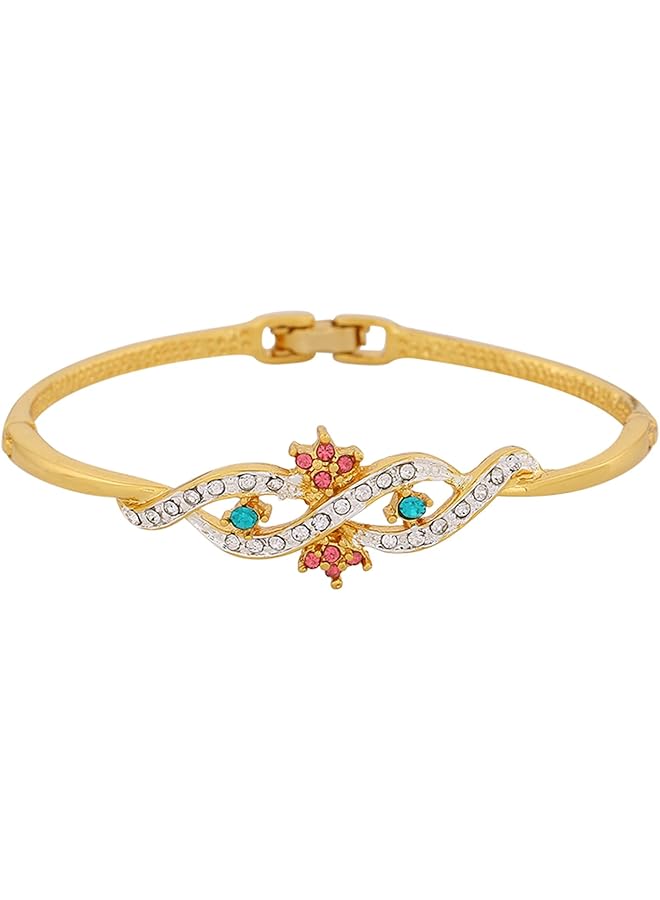 Estele 24 Kt Gold and Silver Plated Flower Wave Infinity Cuff bracelet Adjustable - Image 1