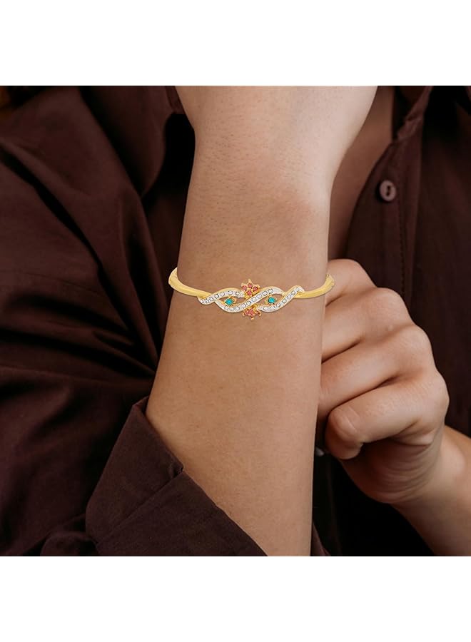 Estele 24 Kt Gold and Silver Plated Flower Wave Infinity Cuff bracelet Adjustable - Image 3