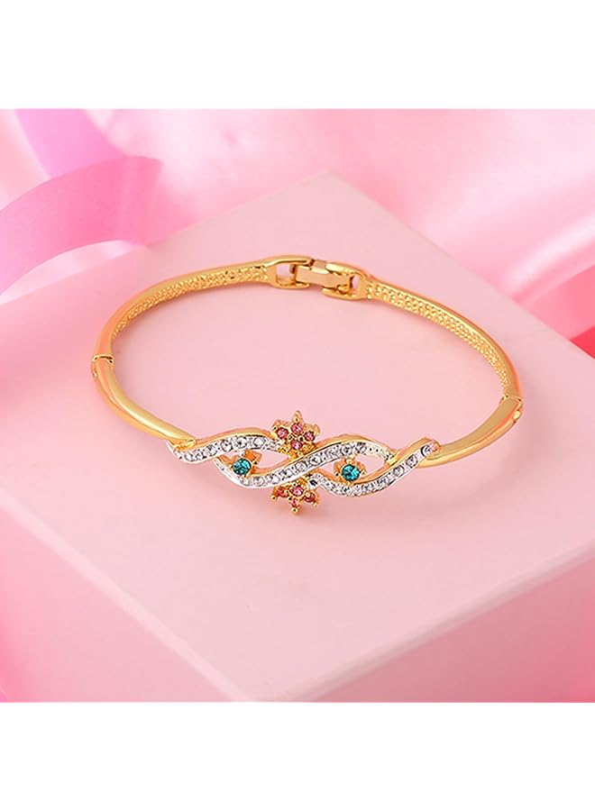 Estele 24 Kt Gold and Silver Plated Flower Wave Infinity Cuff bracelet Adjustable - Image 2