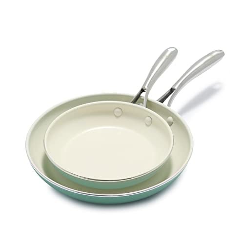 GreenLife Artisan Healthy Ceramic Nonstick, 8" and 10" Frying Pan Skillet Set, Stainless Steel Handle, Induction, PFAS-Free, Dishwasher Safe, Oven Safe, Turquoise - Image 1