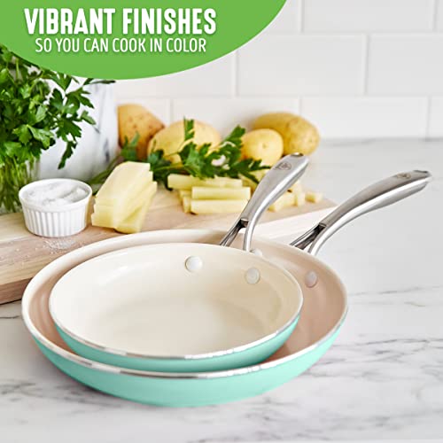 GreenLife Artisan Healthy Ceramic Nonstick, 8" and 10" Frying Pan Skillet Set, Stainless Steel Handle, Induction, PFAS-Free, Dishwasher Safe, Oven Safe, Turquoise - Image 5