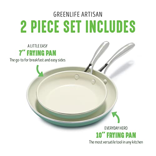 GreenLife Artisan Healthy Ceramic Nonstick, 8" and 10" Frying Pan Skillet Set, Stainless Steel Handle, Induction, PFAS-Free, Dishwasher Safe, Oven Safe, Turquoise - Image 2