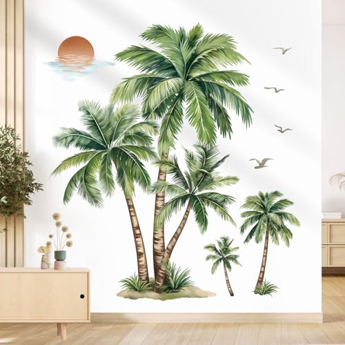 wondever Large Palm Tree Wall Stickers Tropical Plants Coconut Tree Peel and Stick Wall Art Decals for Living Room Bedroom Sofa Background - Image 3