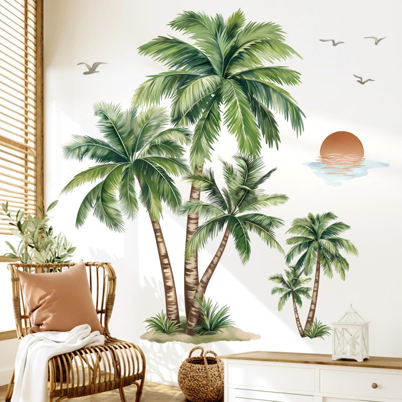wondever Large Palm Tree Wall Stickers Tropical Plants Coconut Tree Peel and Stick Wall Art Decals for Living Room Bedroom Sofa Background - Image 2
