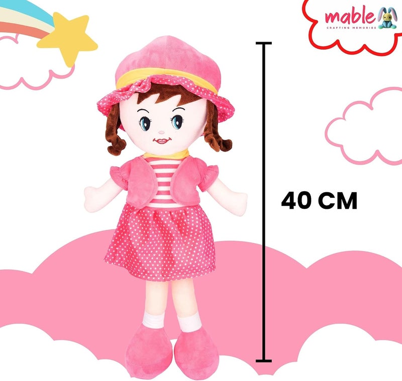 MABLE دمية مابل وينكي الناعمة المصنوعة من الفرو للبنات | دمية محشية لطيفة جدًا للأطفال والرضع | لعبة دمية جميلة لأوقات اللعب والنوم (اللون الوردي، طول 40 سم) - Image 1