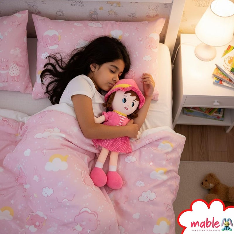 MABLE دمية مابل وينكي الناعمة المصنوعة من الفرو للبنات | دمية محشية لطيفة جدًا للأطفال والرضع | لعبة دمية جميلة لأوقات اللعب والنوم (اللون الوردي، طول 40 سم) - Image 4