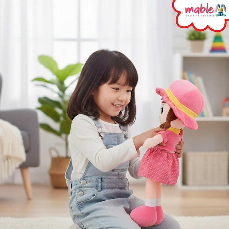 MABLE دمية مابل وينكي الناعمة المصنوعة من الفرو للبنات | دمية محشية لطيفة جدًا للأطفال والرضع | لعبة دمية جميلة لأوقات اللعب والنوم (اللون الوردي، طول 40 سم) - Image 3
