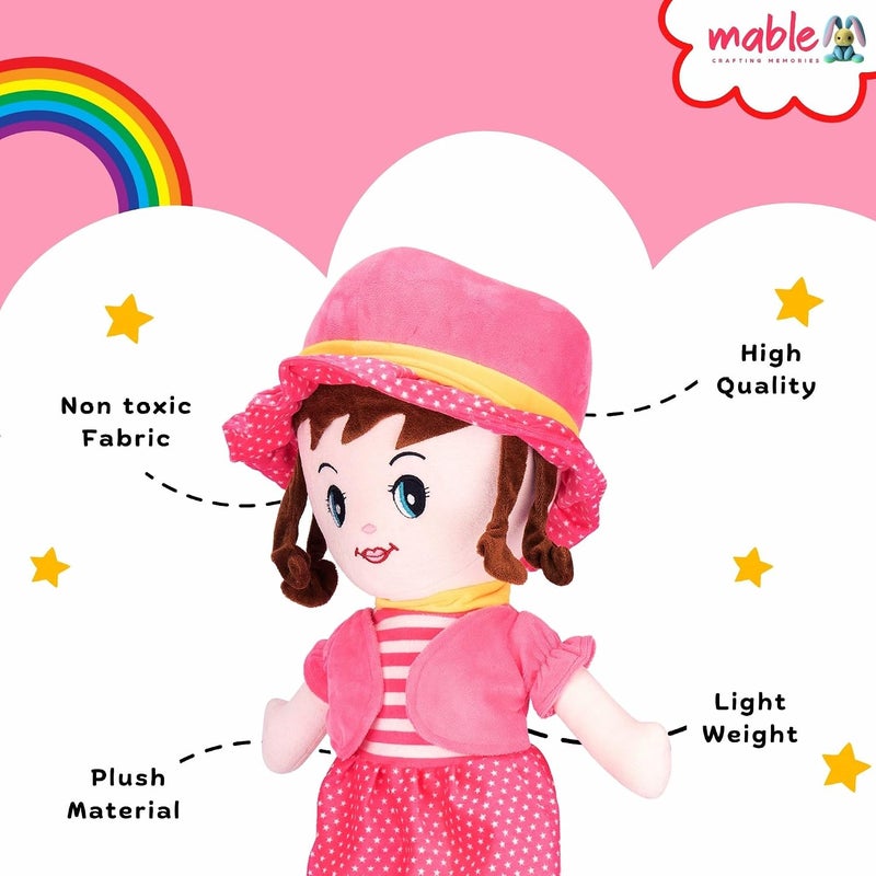 MABLE دمية مابل وينكي الناعمة المصنوعة من الفرو للبنات | دمية محشية لطيفة جدًا للأطفال والرضع | لعبة دمية جميلة لأوقات اللعب والنوم (اللون الوردي، طول 40 سم) - Image 2