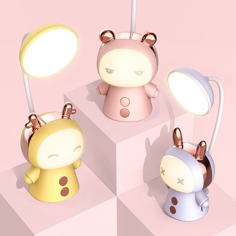 Creative cartoon folding table lamp LED charging eye protection table lamp for students and children learning small table lamp wholesale night light 006 auspicious doll desk lamp 