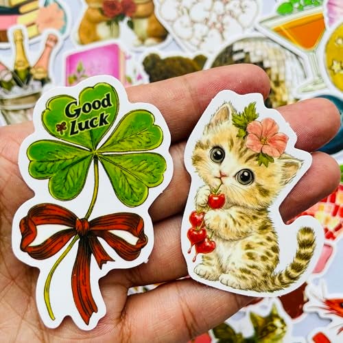 YOKSAS 50-Piece Cute Watercolor Vintage Y2K Pink Aesthetic Stickers – Kawaii Retro Floral, Animals, Food Decals for Scrapbooking, Journaling, Laptops, Water Bottles - Image 3