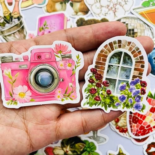YOKSAS 50-Piece Cute Watercolor Vintage Y2K Pink Aesthetic Stickers – Kawaii Retro Floral, Animals, Food Decals for Scrapbooking, Journaling, Laptops, Water Bottles - Image 2