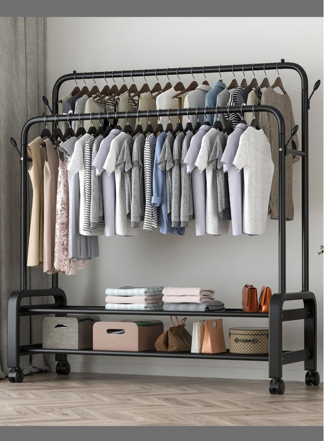 Metal Clothes Hanger Organizer and Black Clothes Stand with Wheels 110x55x150 cm  - Image 1