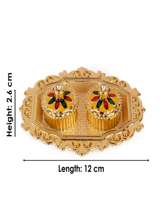 SATVIK STORE قطعة واحدة من SATVIK للديكور الذهبي Kankavati Roli Chawal/حامل الأرز مع غطاء، حامل Kumkum Haldi المصمم Rakhi Pooja Thali Festival Diwali Pujan Tika Roli Plate Indian Housewarming Return Gifts - Image 5