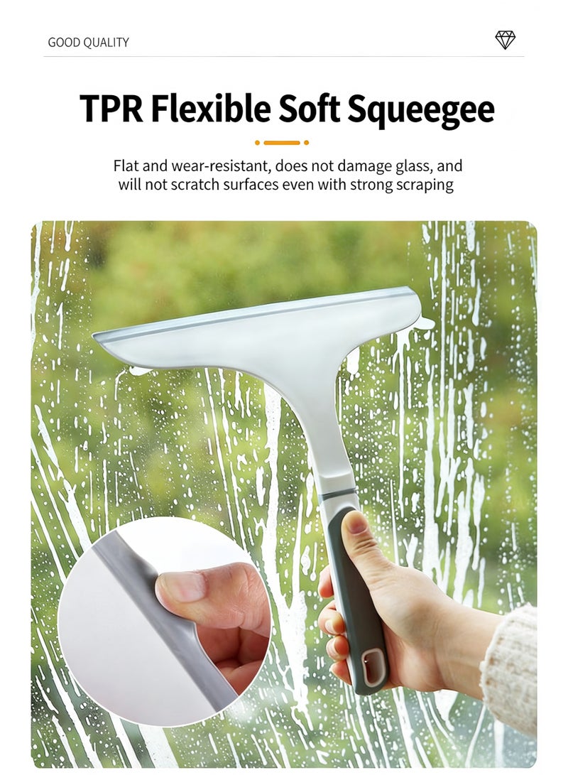 Curved Handle Glass Squeegee, Dark Green 1-Pack, TPR Soft Blade, Bathroom & Car Window Cleaning Tool - Image 4