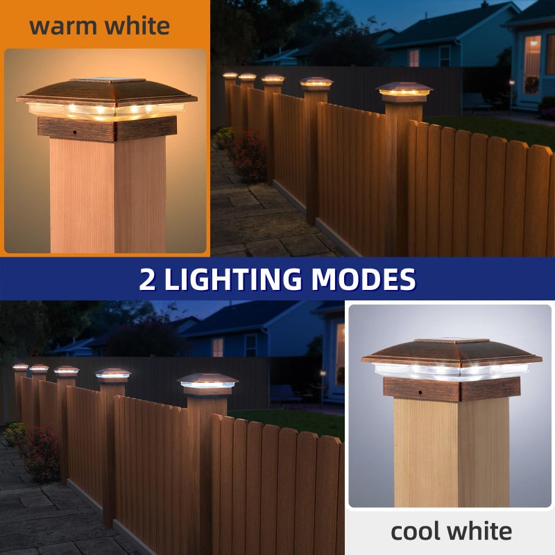 APONUO 12 Pack Fence Post Solar Lights, 2 Modes(Warm/Cool Light) Outdoor Waterproof 4x4 Post Solar Lights, Solar Powered Garden, Patio, Deck Decor for 4x4 Wood & Vinyl Posts, Copper - Image 2