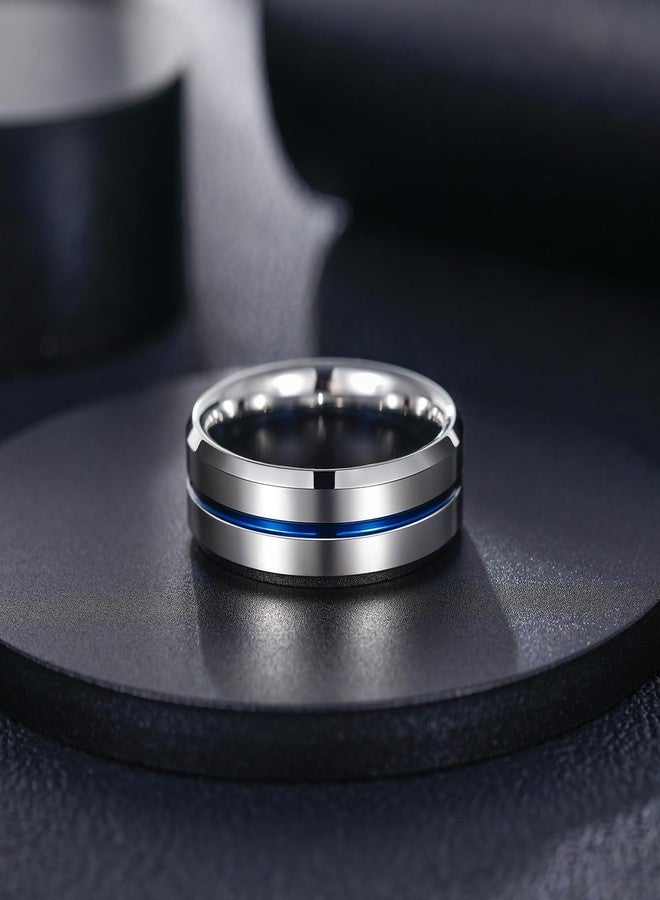 Greenpod خاتم زفاف رجالي من التنجستن من جرينبود، متوفر بمقاسات 6 مم، 8 مم، و10 مم، محفور عليه عبارة "أحبك"، رفيع، أزرق/أسود، ذو تجويف مركزي مريح، مقاسات من 6 إلى 17. - Image 2