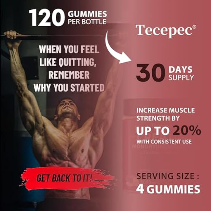 Tecepec Creatine Monohydrate Gummies for Men & Women, 120 Count, 5000mg Per Serving with L-Taurine & Vitamin B12, Creatine Supplement for Building Muscle, Strength and Recovery, Vegan, Apple Flavor - Image 4