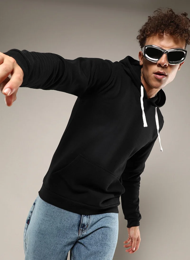 كامبوس سوترا هودي رجالي أسود بقلنسوة مع رباط متباين