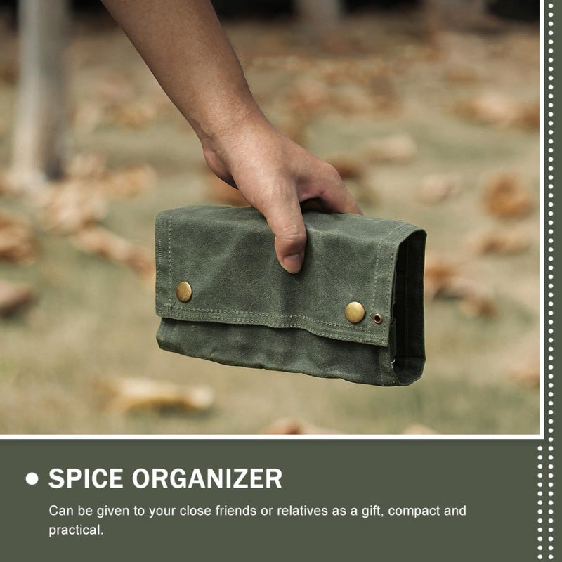 Outdoor Seasoning Pouch with 9 Mini Glass Spice Bottles, Military Green Condiment Bag for Camping Bbq Picnic Cooking Storage Organizer - Image 4
