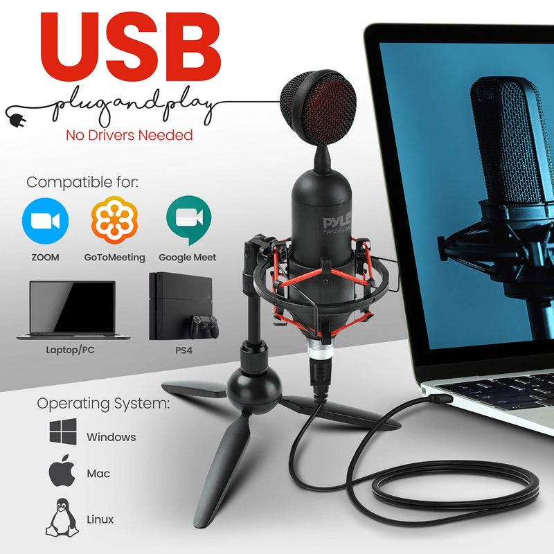 PyleUSA USB Cardioid Condenser Microphone - Audio Mic w/USB Cable, Built-in Pop Filter, Adjustable Desktop Stand - for Gaming PS4, Streaming, Podcasting, Studio, YouTube - PDMIUSB75 - Image 3