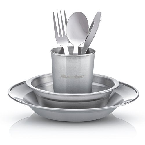 Wealers Unique Complete Messware Kit Polished Stainless Steel Dishes Set| Tableware| Dinnerware| Camping| Buffet| Includes - Cups | Plates| Bowls| Cutlery| Comes in Mesh Bags (4 Person Set) (Green) - Image 2