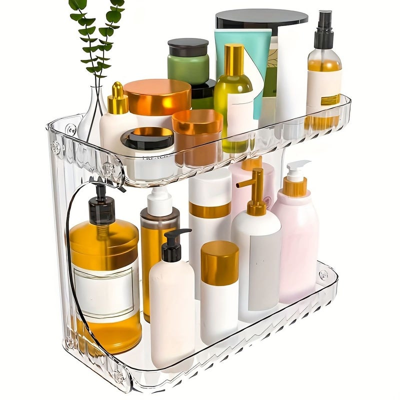 حامل تنظيم مستحضرات التجميل الشفاف ذو الطابقين لتخزين المكياج على سطح المنضدة - Image 2
