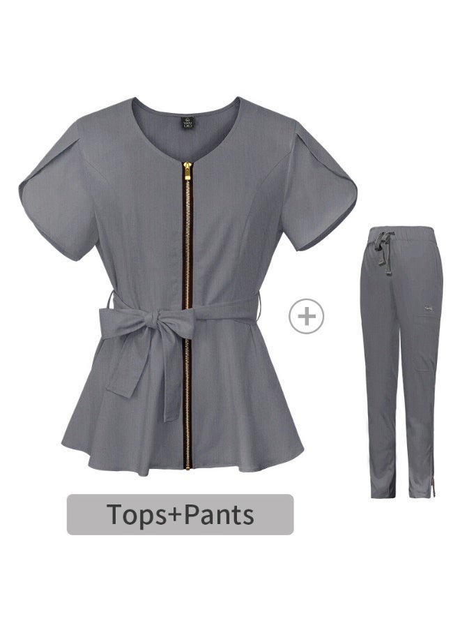 NIBEMINENT Hospital Short Sleeve Scrub Top And Bottom Set Women's Elastic Waist Band Surgical Scrub Uniform with Hand Washing Design - Image 1